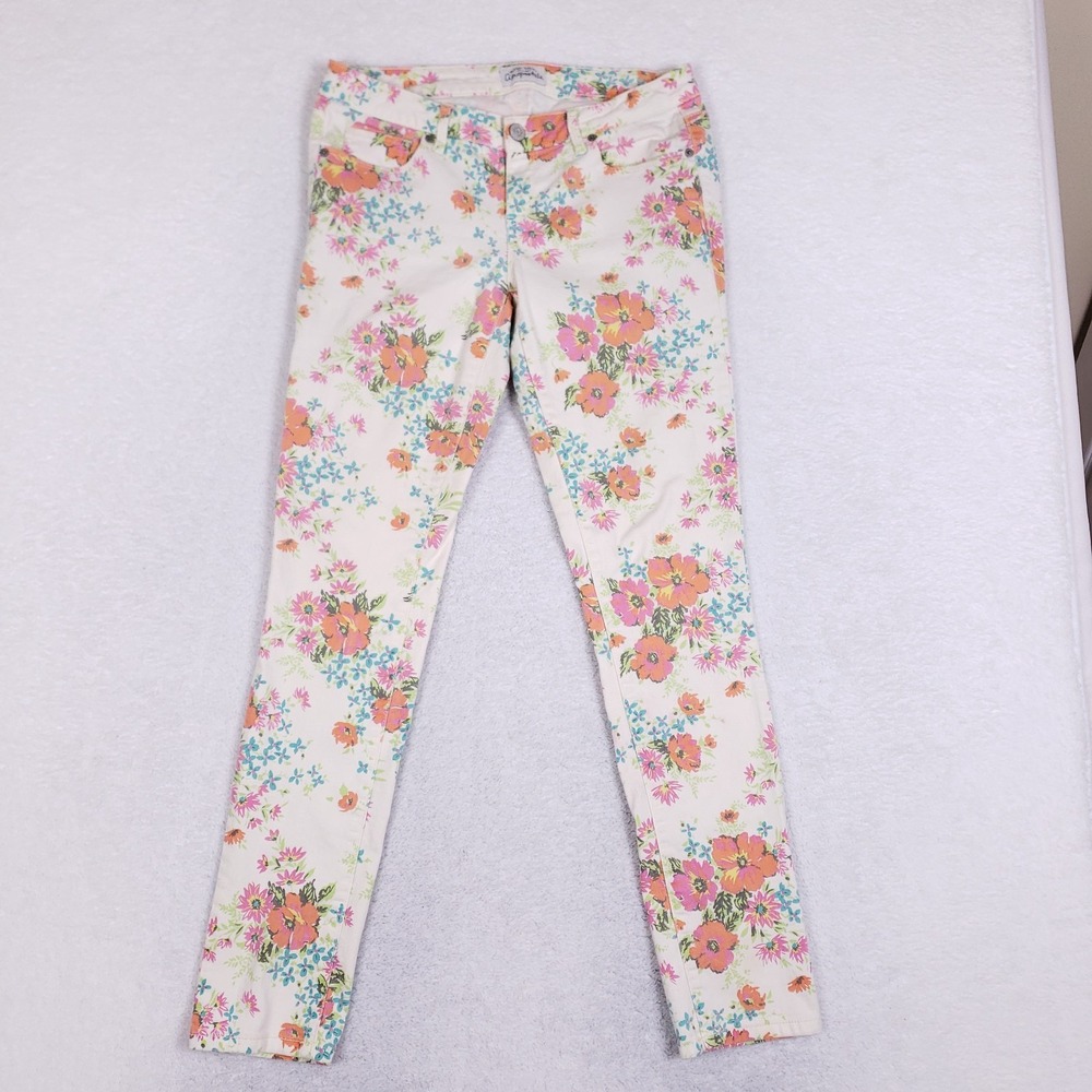 Aeropostale Ashley Ultra Skinny Jeans 7/8 Floral Print Cream Stretch Bohemian
